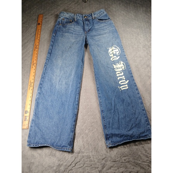 Ed Hardy Other - Ed Hardy Wide Leg Jeans Blue Denim Logo Print Y2K Streetwear Mens 30